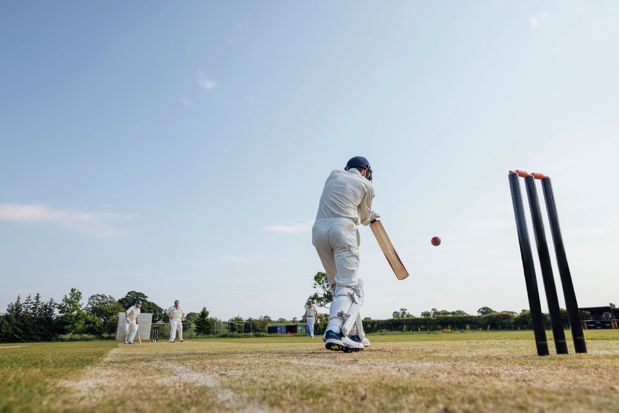 Cricket match with batter at the crease